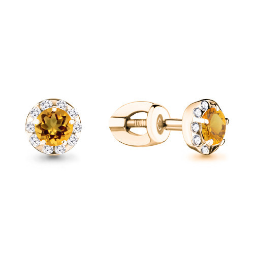 Серебряные серьги с цитрином и фианитом Aquamarine 4408506А.6