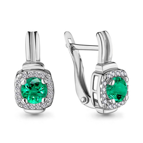 Серьги из серебра с нано изумрудом Aquamarine 43422Г