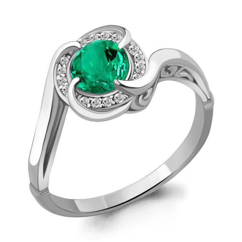 Кольцо из серебра с фианитом и наноизумрудом синт. Aquamarine 63984Г