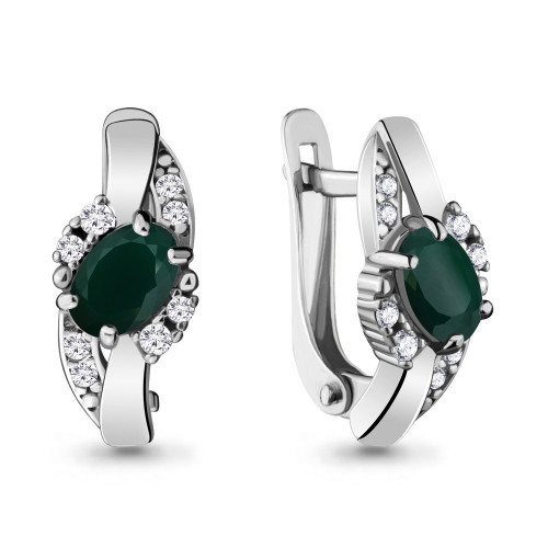 Серьги из серебра с агатом зелёным Aquamarine 4723409А.5
