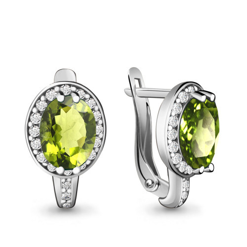 Серьги из серебра с хризолитом и фианитом Aquamarine 4413707А.5