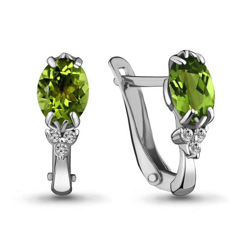 Серебряные серьги с хризолитом и фианитом Aquamarine 4414007А.5