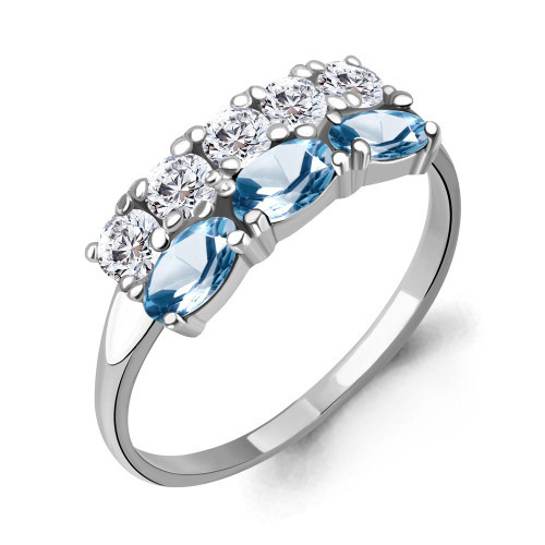 Серебряное кольцо с топазом свисс и фианитом Aquamarine 6535505А.5 размеры - 19