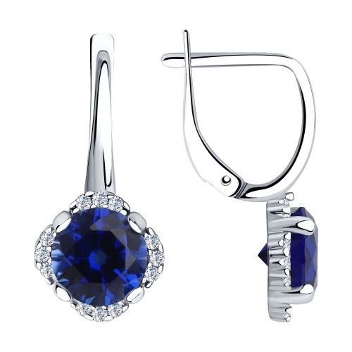 Серебряные серьги с фианитом и корундом синт. SOKOLOV 94-320-00473-1