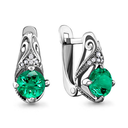 Серебряные серьги с наноизумрудом синт. Aquamarine 42984Г.5
