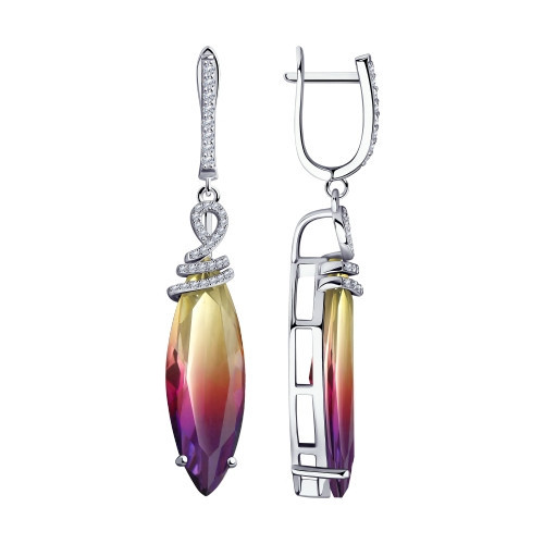 Серьги из серебра с ситалами синтетическими и фианитами Diamant (SOKOLOV) 94-321-00502-1