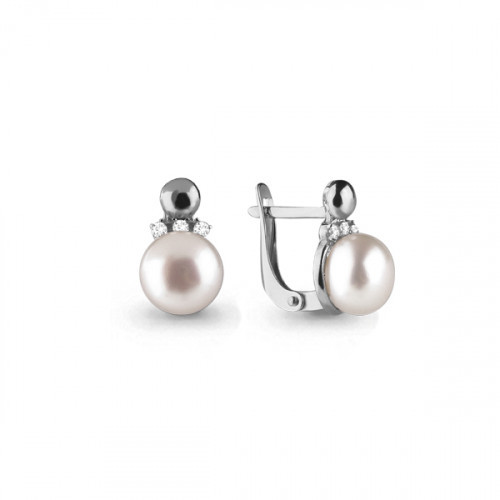 Серьги из серебра с фианитом и жемчугом культ. Aquamarine 45674А.5