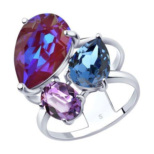 Кольцо из серебра с голубым кристаллами Swarovski SOKOLOV 94013072 размеры - 16,5
