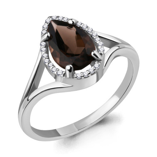 Серебряное кольцо с кварцем дымчатым Aquamarine 6539101А.5 размеры - 18
