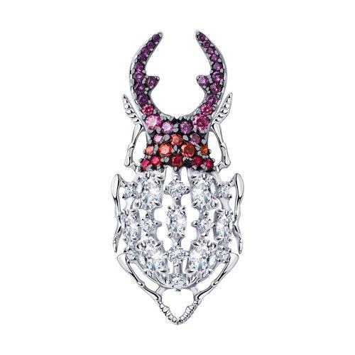 Брошь из серебра с красными корунд (синт.) и фианитами SOKOLOV 94040180