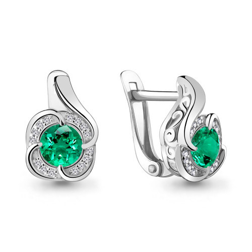 Серьги из серебра с наноизумрудом синт. и фианитом Aquamarine 42976Г.5