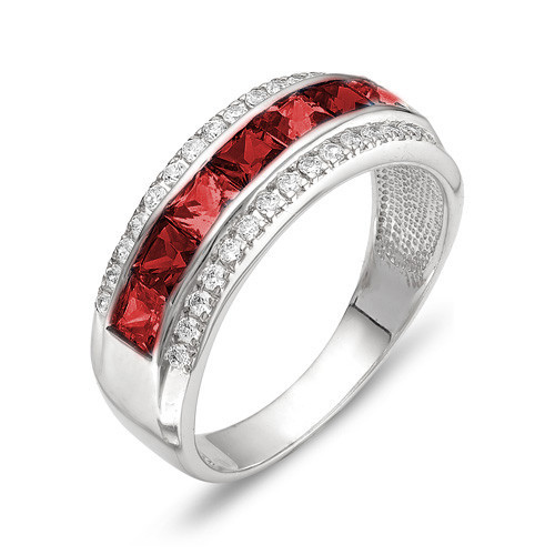 Серебряное кольцо с гранатом и фианитом Teosa К620-976Гр размеры - 17,5