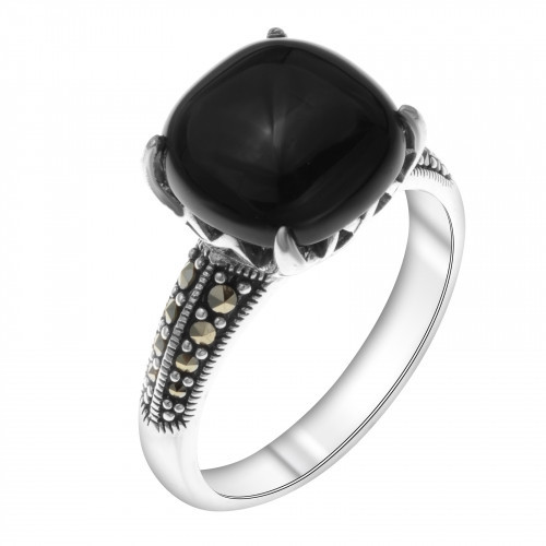 Кольцо из серебра с марказитом и ониксом Teosa HR-693-ON размеры - 18,5 19,5