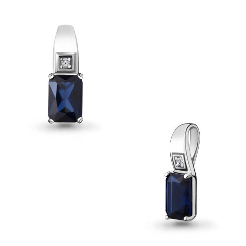 Серебряная подвеска с фианитом и наносапфиром синт. Aquamarine 24263АБ.5