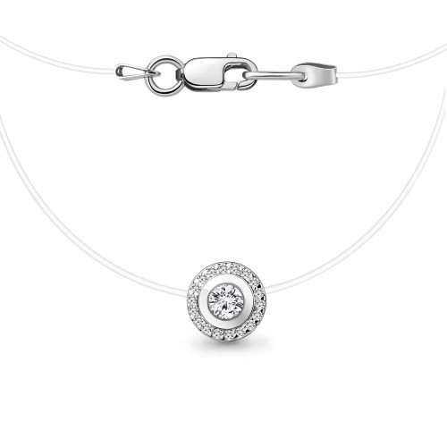 Колье Aquamarine серебро с родием, фианит, "halo" 73605А.5