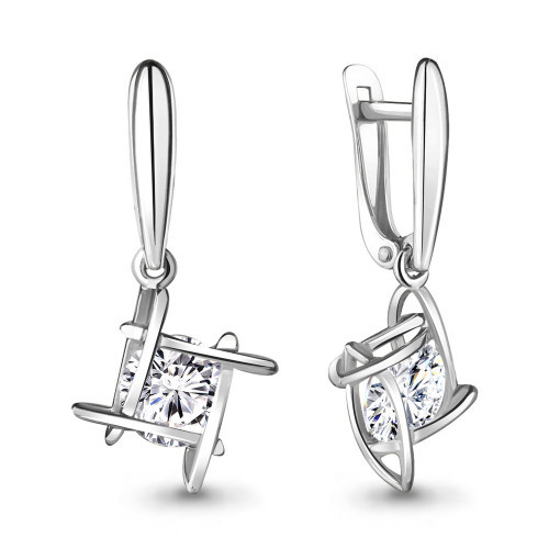Серьги Aquamarine серебро с родием, фианит, квадрат 48302.5