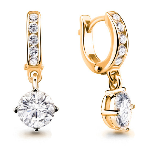 Серьги Aquamarine серебро с позолотой, фианит, "каратник" 46070А.6