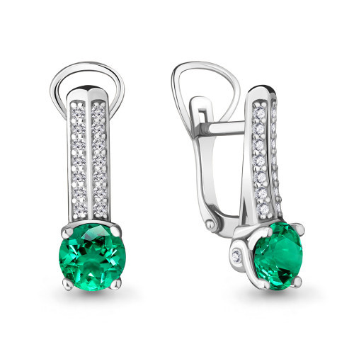 Серьги Aquamarine серебро с родием, "halo" 42903Г