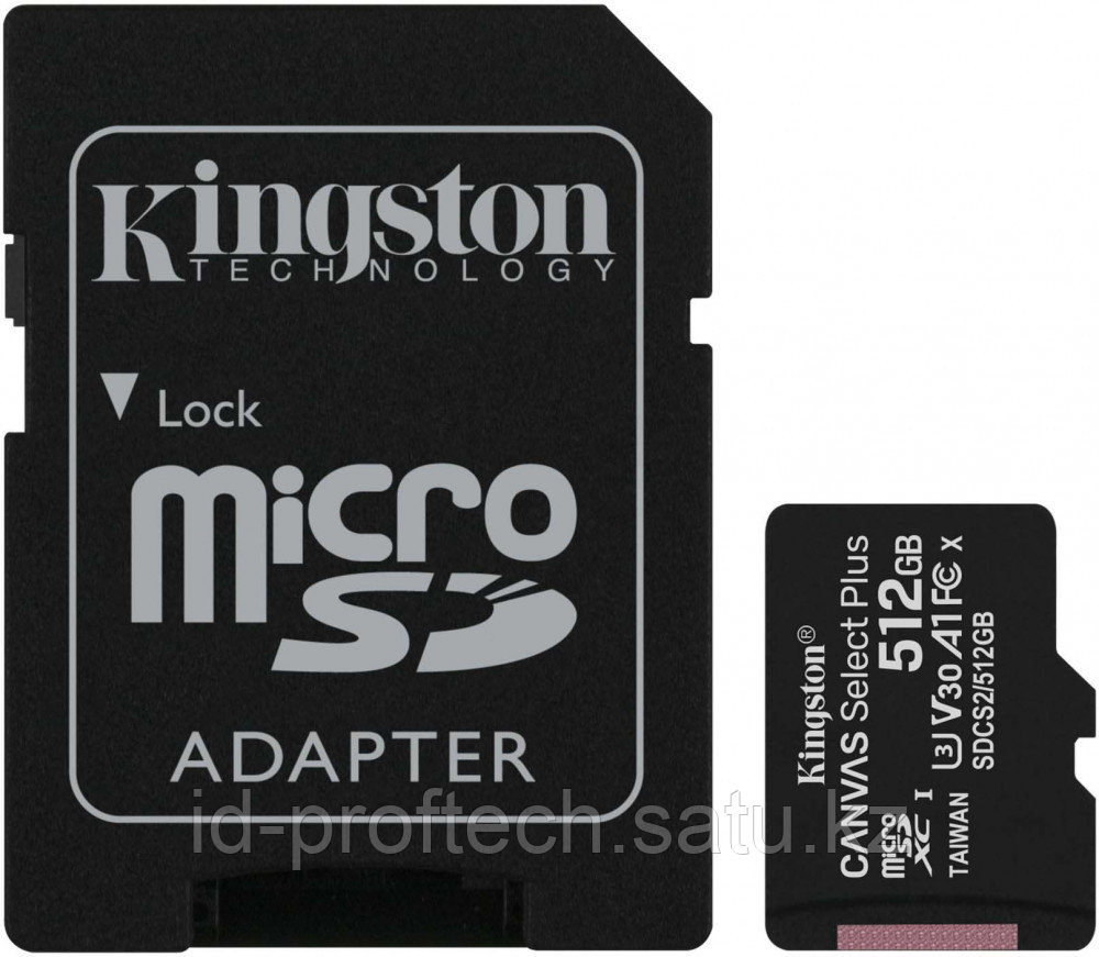 Карта памяти Kingston 512GB microSDXC Canvas Select Plus 100R A1 C10 Card + Adapter, SDCS2-512GB