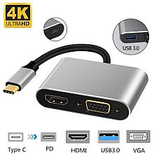 Type-C Хаб 4 in 1 USB-C to HUB PD / HDMI / VGA / USB