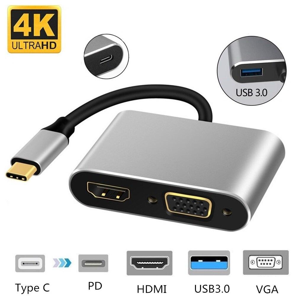 Type-C Хаб 4 in 1 USB-C to HUB PD / HDMI / VGA / USB - фото 1 - id-p83271837