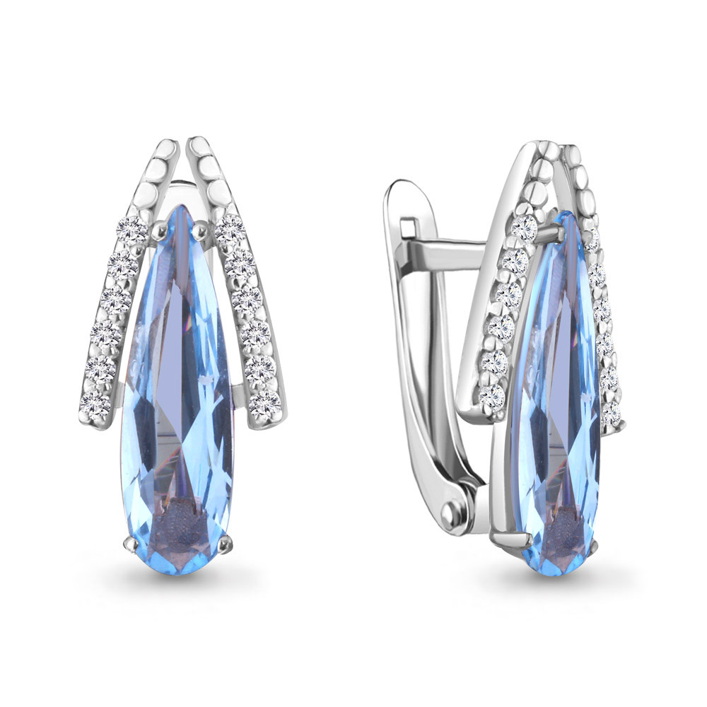 Серьги AQUAMARINE серебро с родием, фианит нано топаз свисс, "halo" 4739592А.5