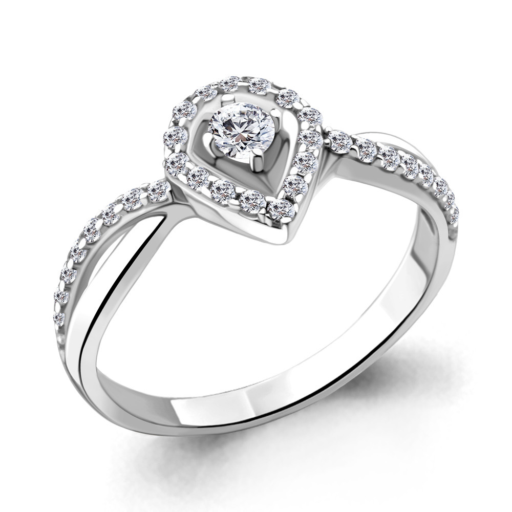 Серебряное кольцо Фианит Aquamarine 68941А.5 покрыто родием