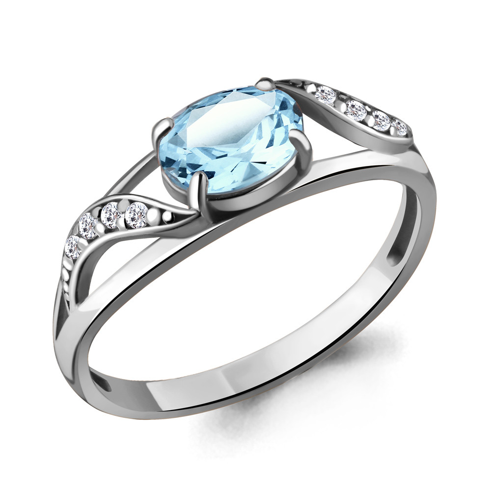 Кольцо AQUAMARINE серебро с родием, топаз фианит, "halo" 6933202А.5 размеры - 18