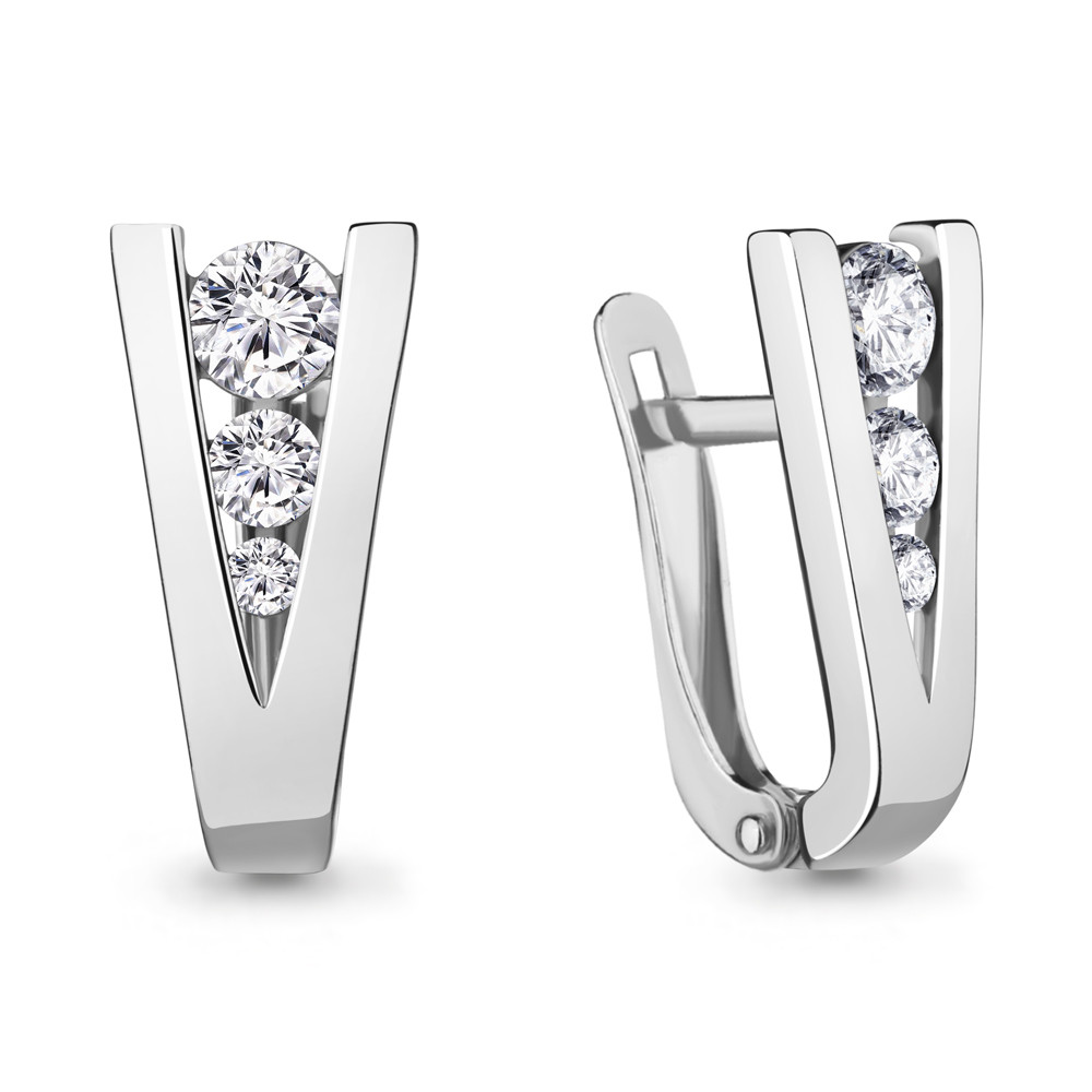 Серьги серебряные классические, 0 Aquamarine 48511А.5 покрыто родием