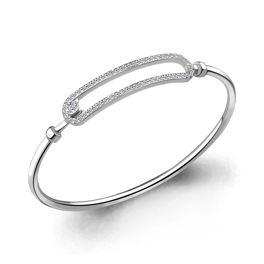 Браслет AQUAMARINE серебро с родием, фианит, "линии" 74516А.5 размеры - 16