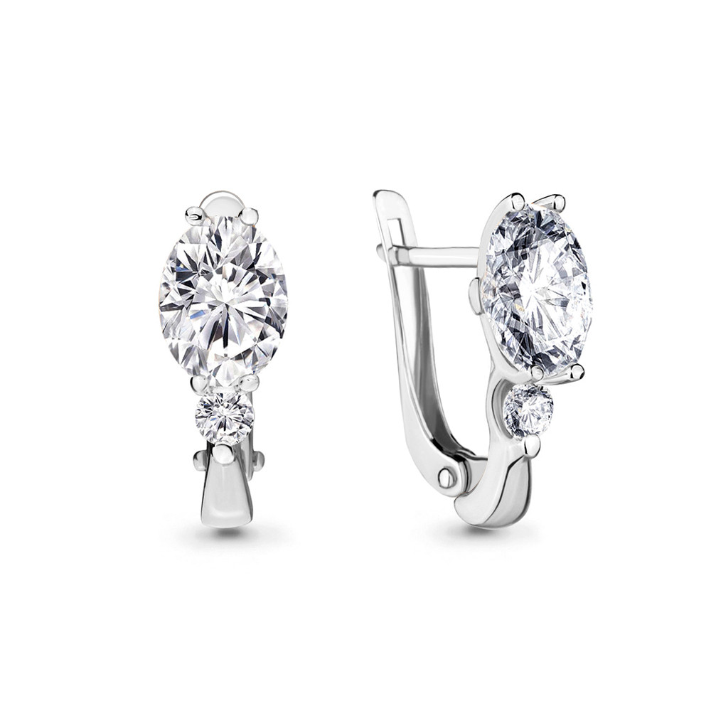 Серьги AQUAMARINE серебро с родием, фианит, с английским замком, "каратник" 46732.5