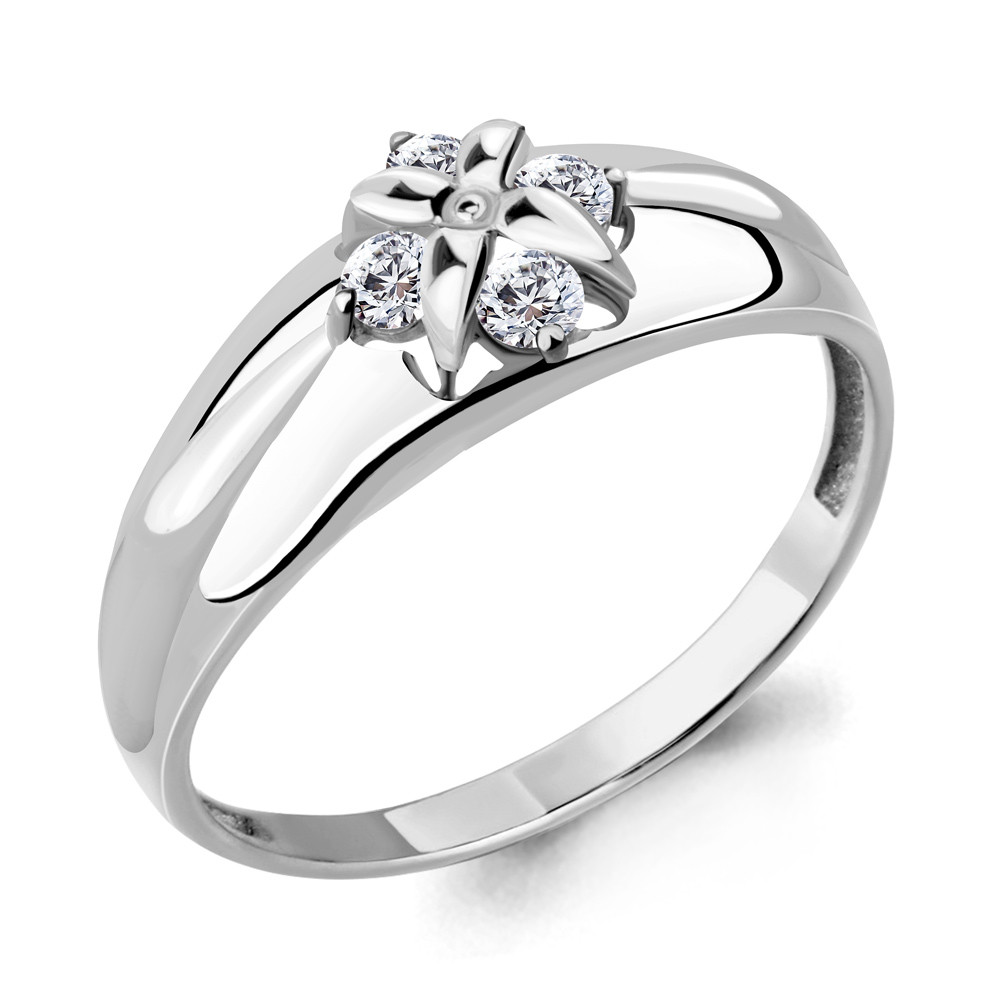 Кольцо серебряное классическое Фианит Aquamarine 68285А.5 покрыто родием