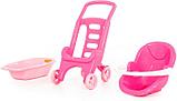 Тележка Pink Line 3 в 1 Полесье (коляска для кукол, люлька-переноска, ванночка), фото 2