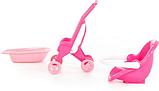 Тележка Pink Line 3 в 1 Полесье (коляска для кукол, люлька-переноска, ванночка), фото 6
