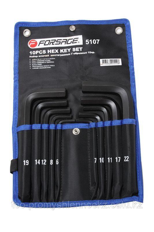 F-5107 Forsage Набор ключей Г-образных 6-гранных 10 предметов (6, 7, 8, 10, 11, 12, 14, 17, 19, 22мм) на