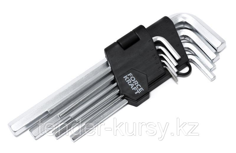 FK-5093 Forcekraft Набор ключей Г-образных 6-гранных CR-V, 9 предметов (1.5,2,2.5,3-6,8,10мм), на пластиковом