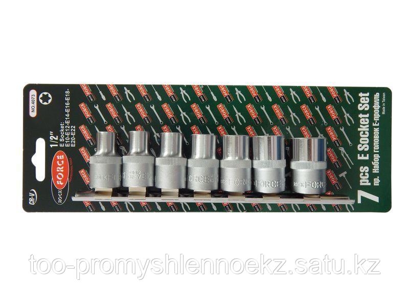 RF-4073 ROCKFORCE Набор головок Е-профиль 7 предметов 1/2" (E10,E12,E14,E16,E18,E20,E22), на планке ROCKFORCE