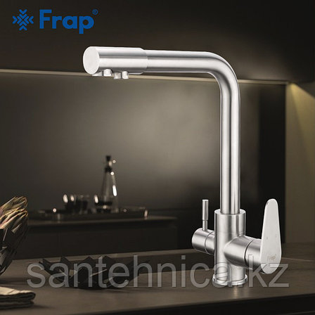 FRAP F4348 Смеситель д/кухни с питьевым каналом высок. нерж сталь, фото 1