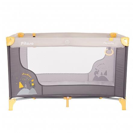 PITUSO Манеж-кровать FLORECITA GREY/СЕРЫЙ одноуровневый, 2 кольца, лаз на молнии, 125X65X78 см