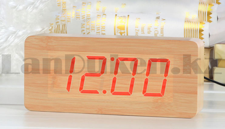 Настольные цифровые часы с будильником от сети и электрические с календарем под дерево 1292R в ассортименте - фото 6 - id-p83464591