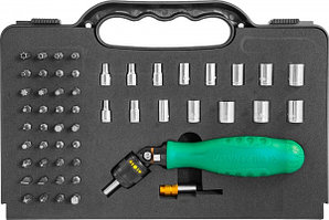 Рукоятка отверточная трещоточная с гибкой головкой в наборе с битами и головками, 53 предмета DR0253S