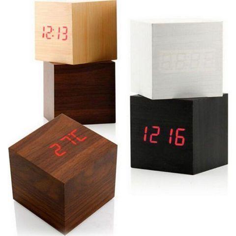 Часы электронные «деревянные» с термометром LED Wooden CUBE (Черный с красной подсветкой) - фото 2 - id-p83582915