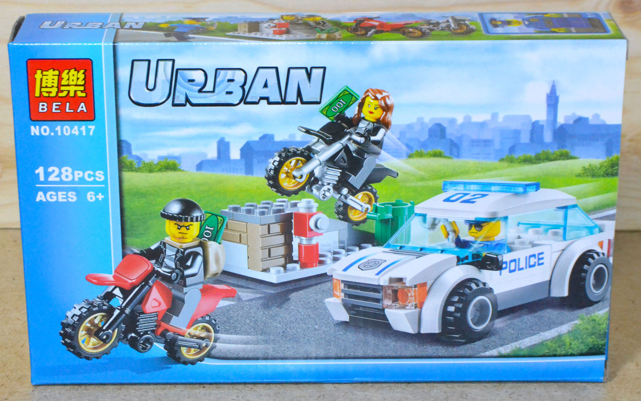 10417 конструктор Urban Police погоня за преступником, 128дет,26*16см