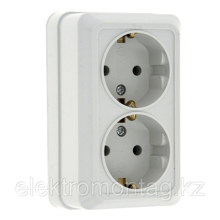 Рим 2-орынды 16А розеткасы жерге тұйықталған ақ EKF, фото 1