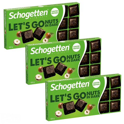 Темный шоколад Schogetten LET'S GO Nuts in Dark обжаренными кусочками фундука 100гр (15 шт. в упаковке)
