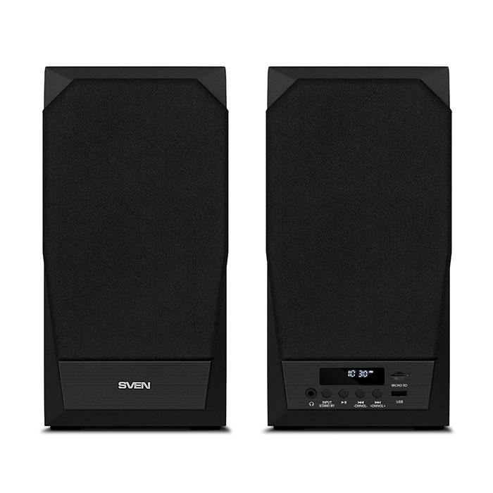 SVEN MC-20 акустическая система 2.0, чёрный, мощность 2x45Вт (RMS), FM-тюнер, USB/microSD, дисплей