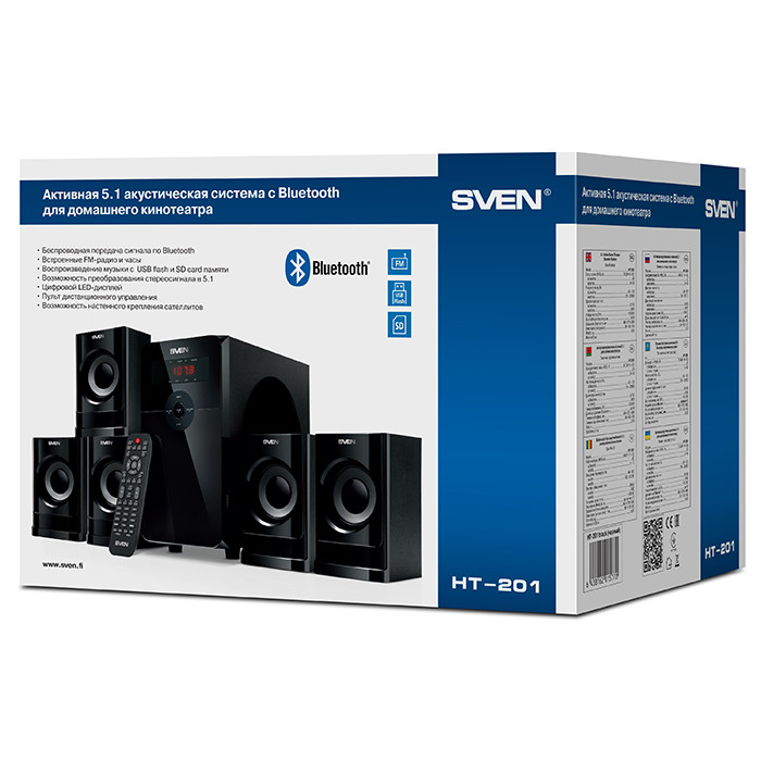 SVEN HT-201 акустическая система с Bluetooth, проигрывателем USB/SD, FM-радио, дисплеем, ПДУ - фото 5 - id-p83683423