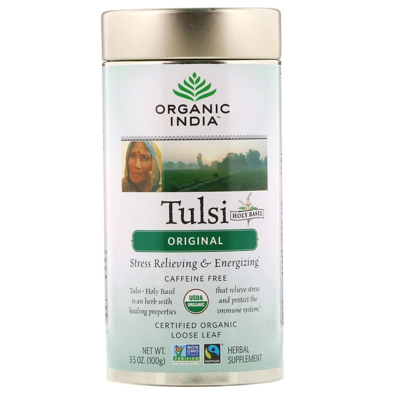 Organic India, Листовой чай тулси, священный базилик, оригинальный вкус, без кофеина, 100 г (3,5 унции)