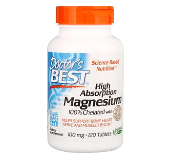 Doctor's Best, Магний с высокой степенью всасывания, 120 таблеток