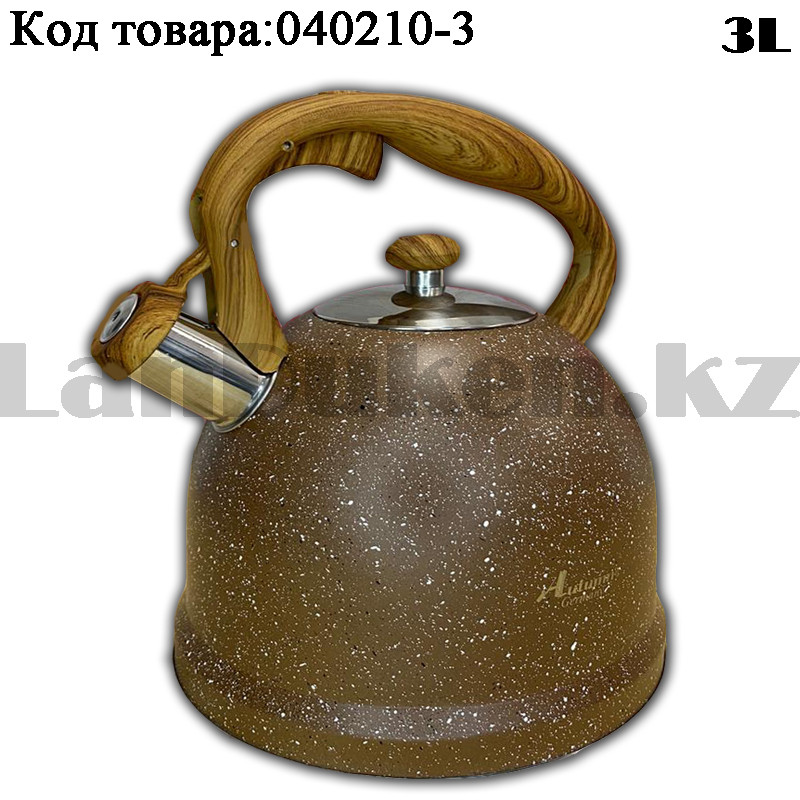 Чайник для кипячения воды со свистком эмалированный с подарочной сумкой в комплекте 3 литр цвет коричневый, фото 1